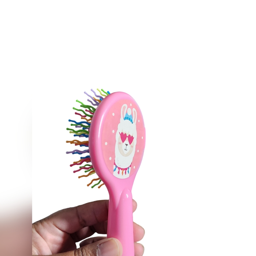 Cute llama detangler brush, pink with rainbow bristle-NWT